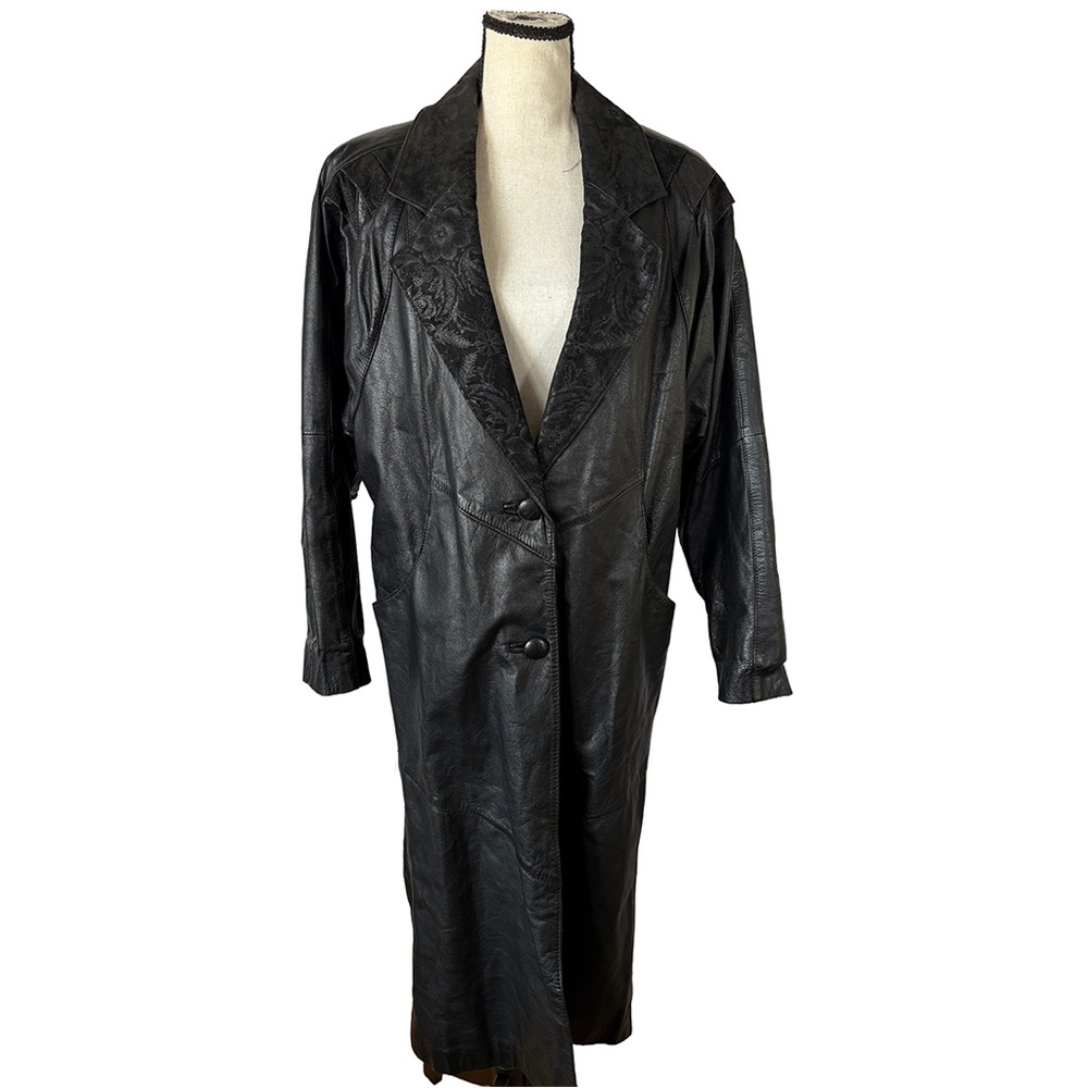 Vintage G-III Global Identity black leather trench coat